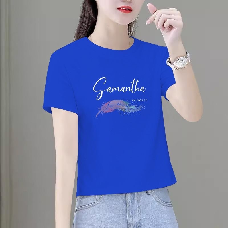 Fashion Short-Sleeve T-Shirt for Women, Summer White Cotton Loose Round Neck Versatile Top for Petite Figures Fashion Short-Sleeve T-Shirt for Women, Summer White Cotton Loose Round Neck Versatile Top for Petite Figures