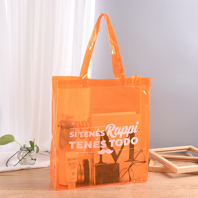 PVC车缝手提袋礼品手提拉链袋 服装车缝塑料拉链收纳袋橙色