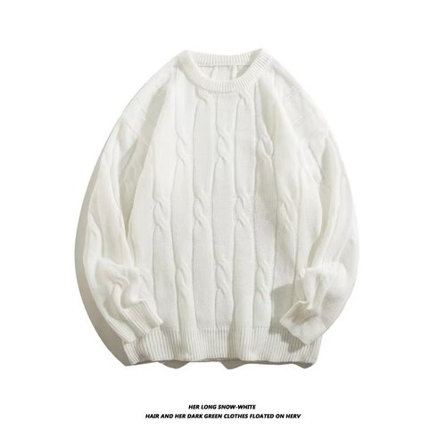 Autumn and Winter New Plus Size Solid Color Cable Knit Lounge Crew Neck Sweater Simple Loose Casual Top