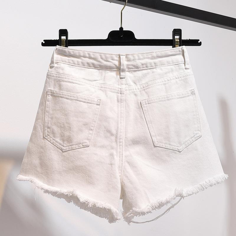 ハイウエストの白いデニムの半ズボンの女性の夏の新型のゆったりした穴のギャルの大きいサイズの広い足の薄いタイプのa字の熱いズボン|undefined