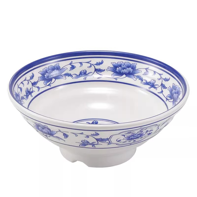 Melamine Blue and White Porcelain Plastic Bowl, Large Bowl for Commercial Use, Imitation Porcelain for Hotel and Restaurant, Ramen Bowl, Rice Noodle Bowl, Beef Soup Noodle Bowl