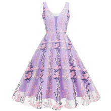 亚马逊欧美跨境V领无袖重工刺绣复古礼服赫本收腰显瘦连衣裙8236