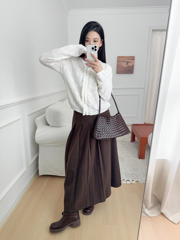 MD25秋冬法式蕾丝提花长袖镂空针织开襟衫女白色开衫 05795931712|undefined