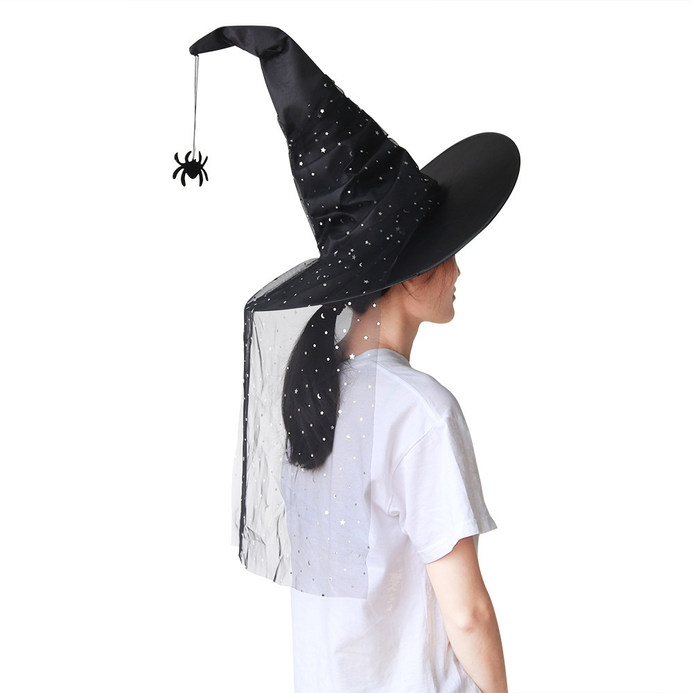 Cross-border Halloween plegado sombrero de bruja suministros de fiesta fiesta vestido negro araña bisela sombrero de bruja