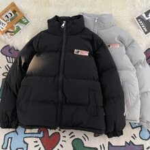 特价清仓美式休闲小众旗帜印花棉服男女加厚棉衣外套立领面包服潮