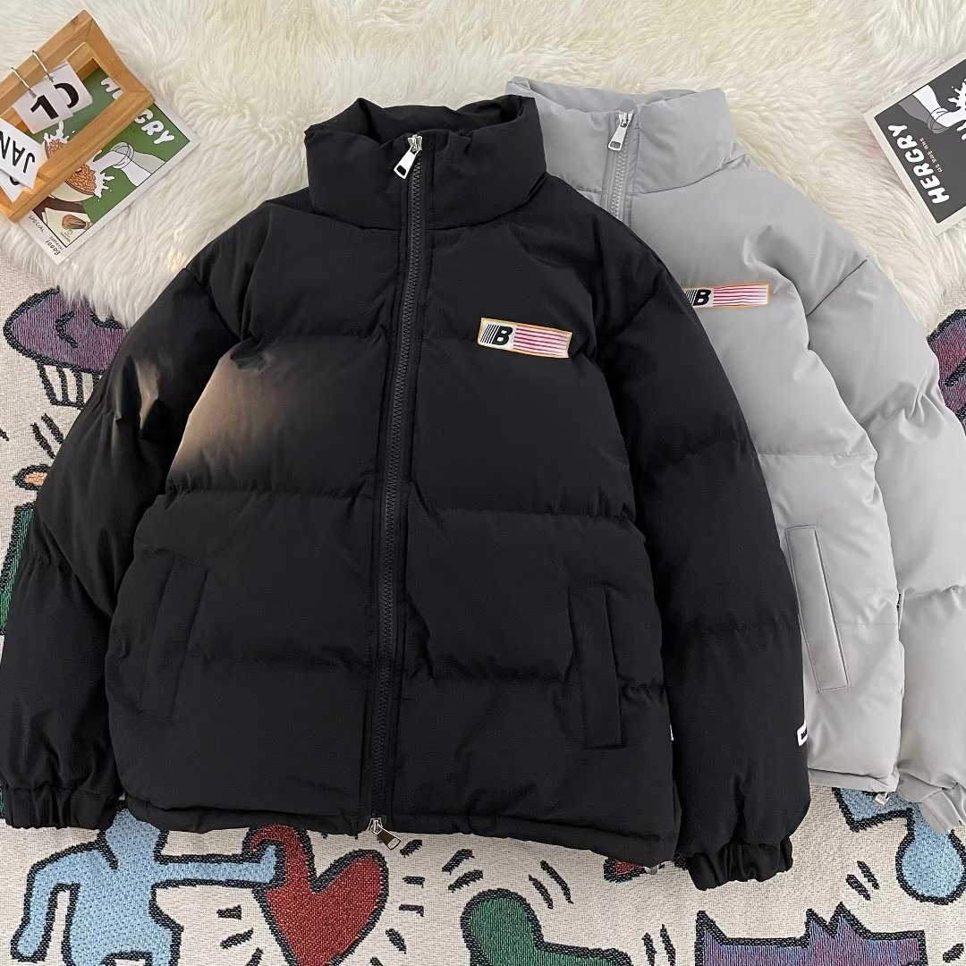 特价清仓美式休闲小众旗帜印花棉服男女加厚棉衣外套立领面包服潮