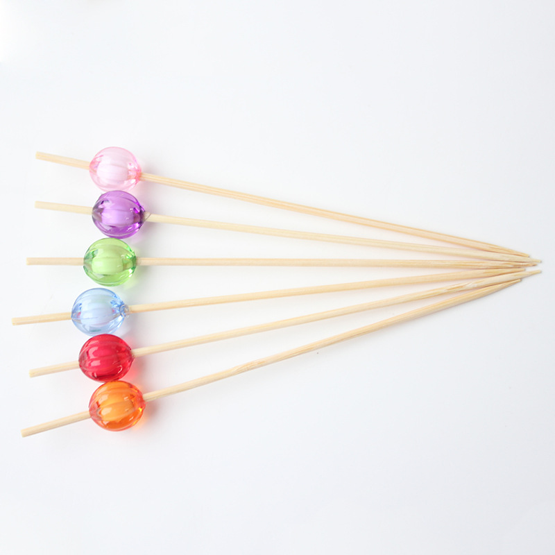 Bola de cristal de palo de bambú desechable 100 pcs/paquete Love Plum Blossom Diamond Bead Middle Pearl Cocktail Fruit Signo de acrílico