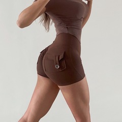 蜜桃工装タイツ女性高腰弾力提尻ヨガパンツ速乾ランニングフィットネス三分ズボンホットパンツ