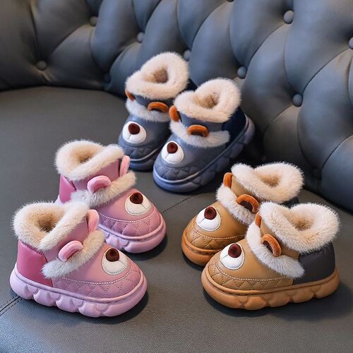 Home Cute Cartoon Warm Outdoor Winter Baby Anti-Slip Cotton Shoes Cotton Shoes British New Style Waterproof Children
