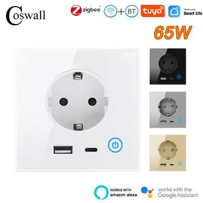 Matter Европейский стандарт, 65 Вт, розетка для быстрой зарядки, Smart WiFi Tuya Yiweilian, ZigBee, Европейский стандарт, USB Type-C