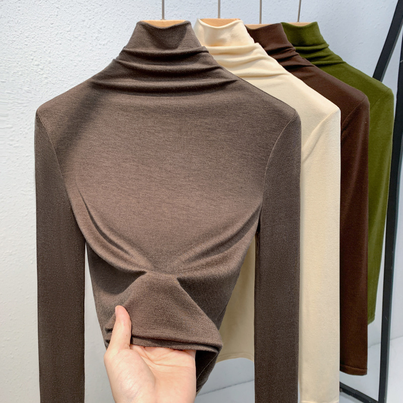 Mujeres cuello alto terciopelo bottoming camisa 2023 nuevo color sólido de las mujeres aminoácidos piel inferior ropa caliente interior calefacción superior image 6