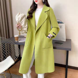 z2024秋冬季新款百搭毛呢大衣女系带中长款韩版宽松显瘦时尚外套