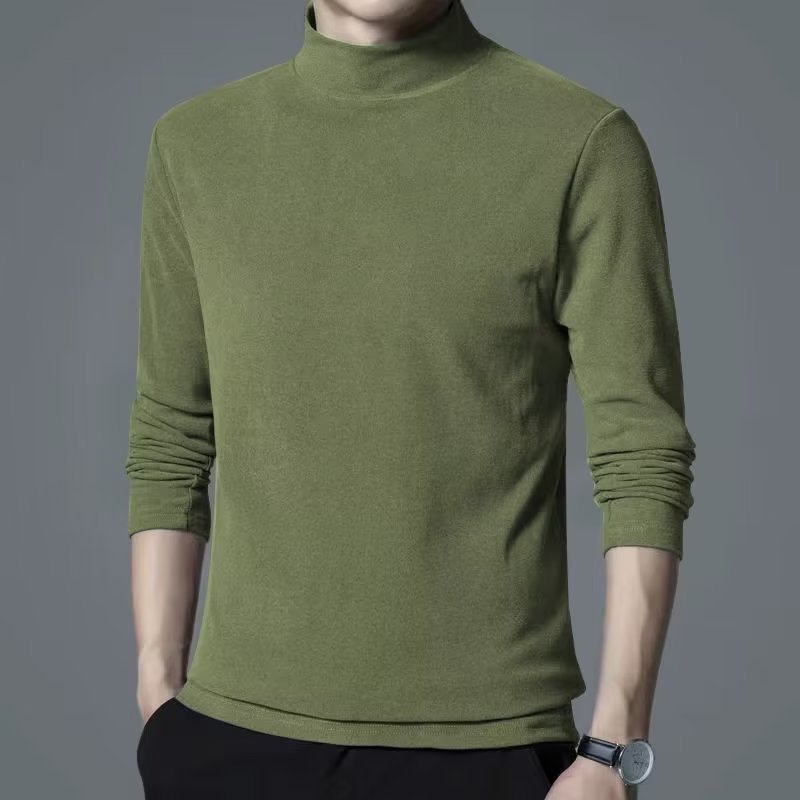 Camiseta de manga larga de los hombres de medio cuello alto color sólido todo partido casual interior medio cuello camisa de fondo moda nuevo Otoño e Invierno camisa de fondo camiseta