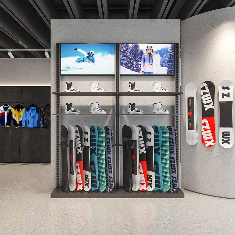 Tienda de ropa estante de exhibición estante de exhibición de artículos deportivos esquí de esquí estante de exhibición de ropa deportiva de hombre