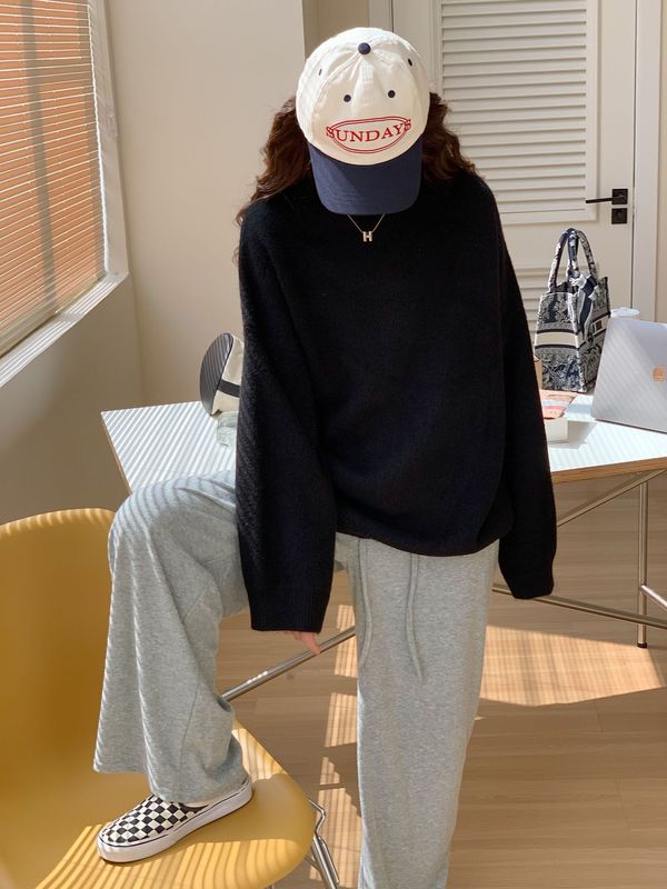 外贸简约气质宽松大版毛衣女秋冬新款慵懒风百搭软糯针织衫厚外套|undefined