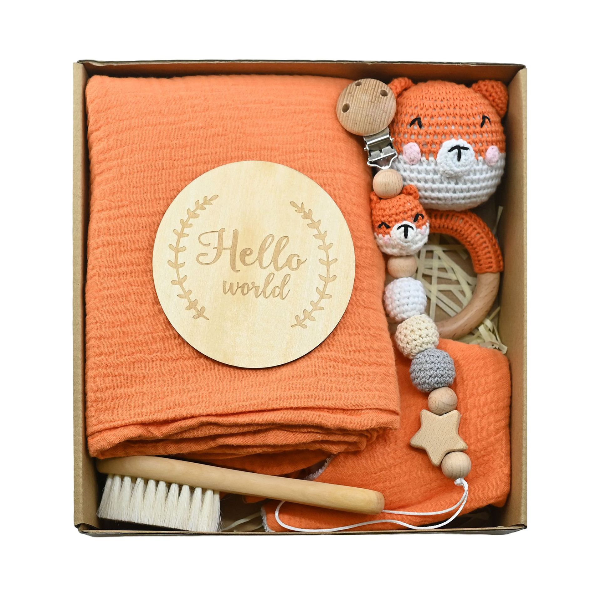 Nuevo bebé animal crochet campana de madera caja de regalo de nacimiento juego cadena de chupete bebé nacimiento luna llena regalo