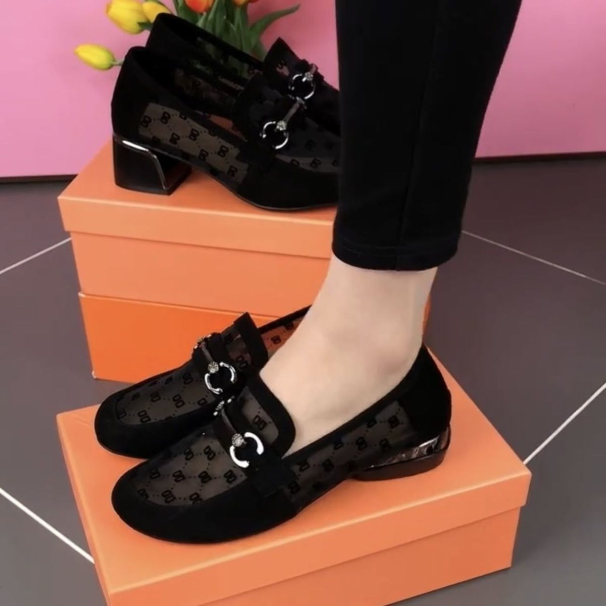 Mesh Loafers for Women 2025 Summer New Round Toe Soft Sole Shoes Thick Heel Cut Out Breathable Anti-Odor Cool Shoes