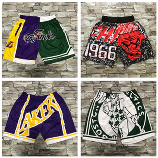 Ball pants wholesale Los Angeles Lakers retro pocket dense embroidered shorts foreign trade in stock