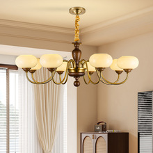 中古全铜客厅吊灯美式复古大厅主灯胡桃木色高级感卧室餐厅吊灯具