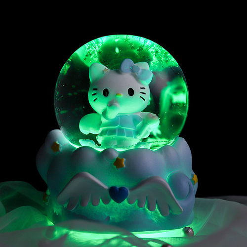 Cartoon Angel Cute Cat Crystal Ball Ornament Creative Glowing Glass Water Ball Girl Heart Bedside Ambient Light