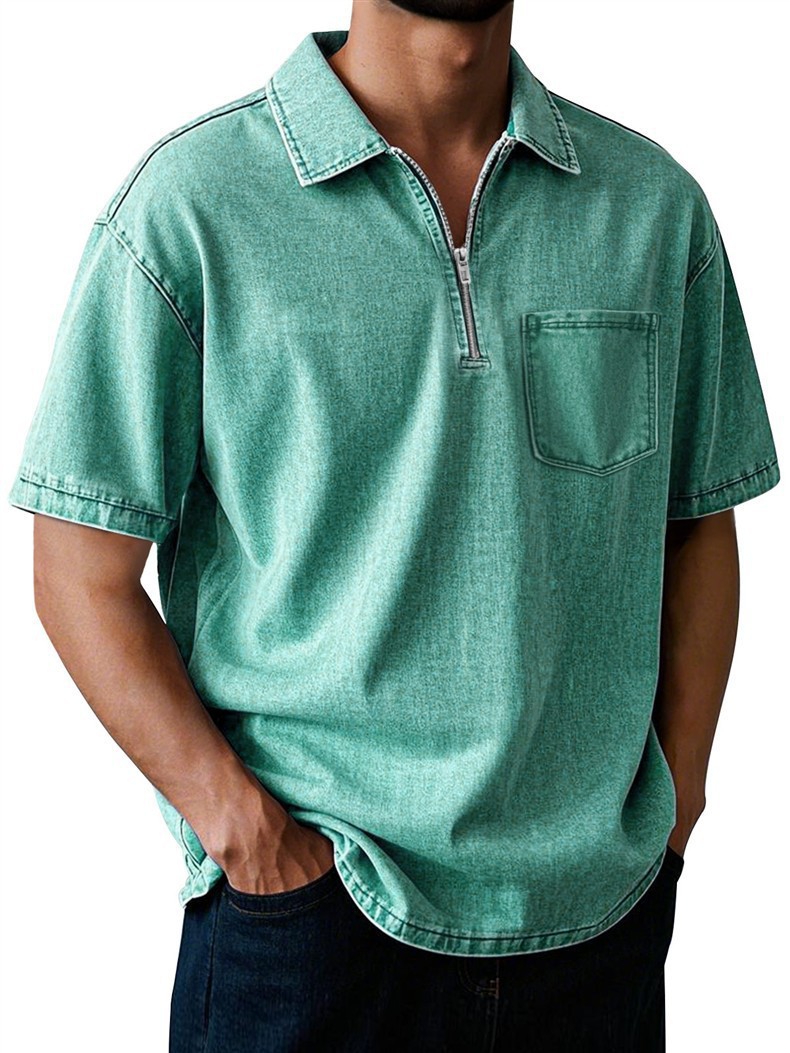 Men's Cotton Short Sleeve Polo Shirt - Classic Button-Down Collar Casual Top For Summer Vintage-Inspired Washed Finish_viptrois.com