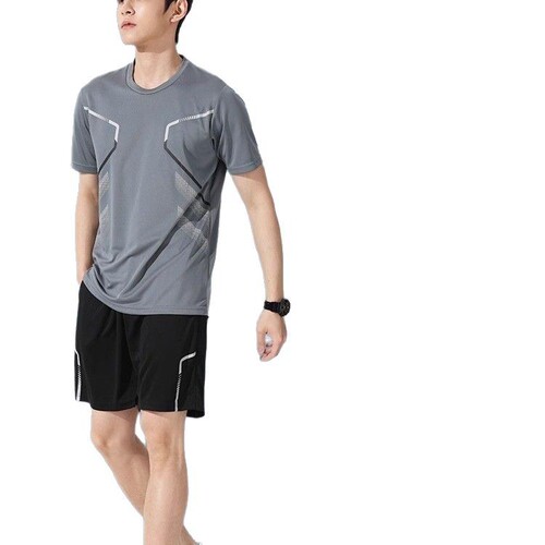 Summer sports suit men's running short-sleeved ice silk quick-drying half-sleeved basketball jersey feather fitness clothes shorts set