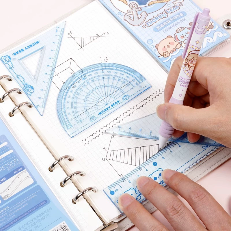 Transparent set for elementary school students, ruler, 4 piece set