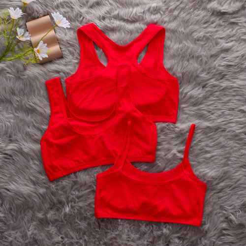 【Second-hand】Birthday Year Girl's Bra and Panties Set, Red Innerwear for Teenage Girls, Pure Cotton Developmental Set