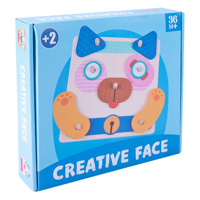 Educativo para niños diversión creativa cara cambiante expresión facial juego forma geométrica rompecabezas de Madera Juguetes de educación temprana