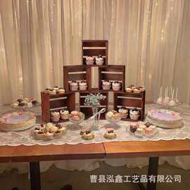 跨境木制婚礼户外甜品展示置物架实木阶梯式蛋糕陈列架多功能摆台