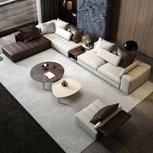 意式轻奢极简沙发大户型北欧别墅客厅纳帕牛皮真皮沙发家具