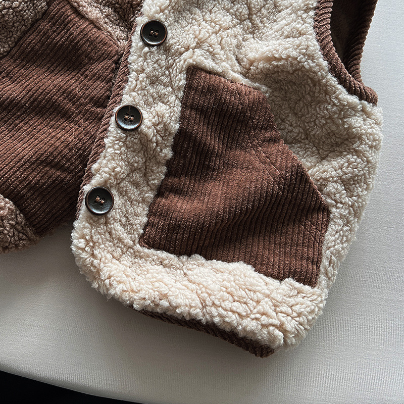 Chaleco de felpa a juego para niños invierno nuevo top para niños y niñas chaleco cálido personalizado de color de contraste de estilo japonés y coreano