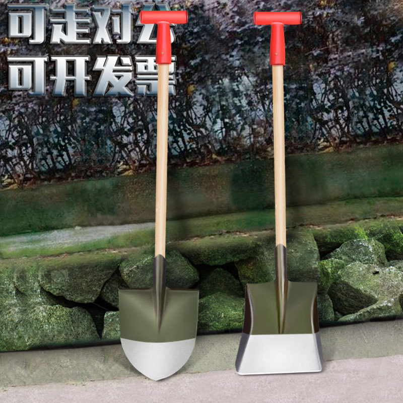 锰钢加厚木柄铁铲大号带把手消防铁锹一体锻造锹头农用防汛大尖锹