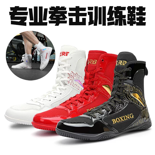 Boxing Shoes Men and Women High-top Fighting Sanda Special Shoes Indoor Fitness Training Wrestling Shoes Professional Free Fight Shoes