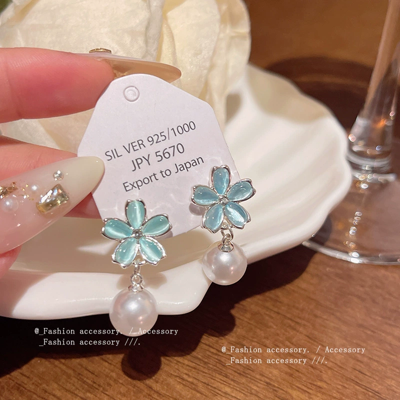 Серьги (серебро S925) с жемчужными вставками, цветочный легкий люкс стиль, деликатные и легкие
