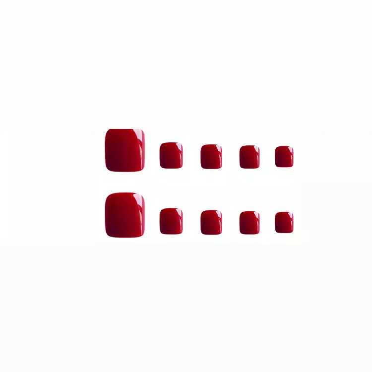 Elegante blanco pies desgaste de uñas falso pie parche de uñas color sólido vino claro rojo dedo del pie desgaste de uñas pieza de uñas producto terminado