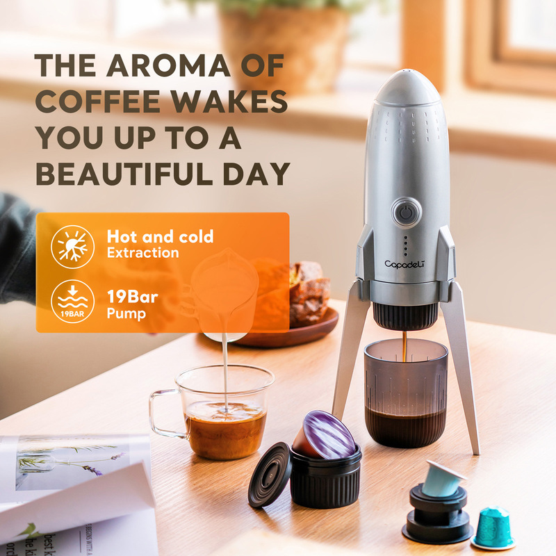 New Rocket Style Coffee Machine Wireless Heating Portable Three-in-One Multifunctional Capsule Coffee Machine