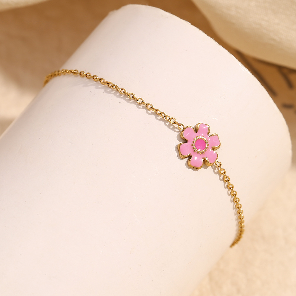 Pink Flower Stainless Steel Bracelet