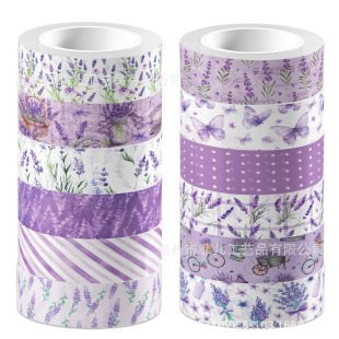 ZH091 Purple Lavender Transparent Roll Adhesive and Paper Tape DIY Hand Account Purple Butterfly Material Tape