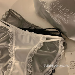 新款純欲冰絲網紗內褲女士緞面蕾絲性感低腰高開叉少女內褲女