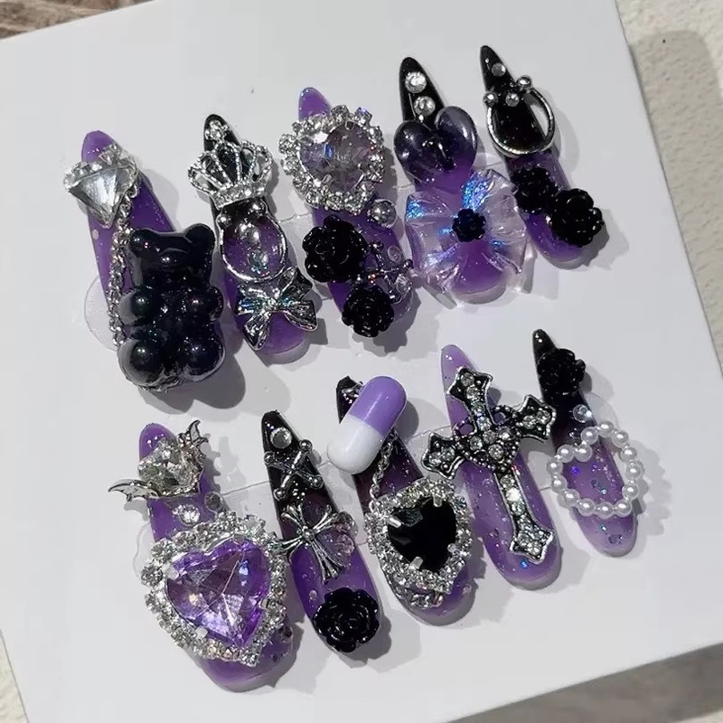 【Xinhe】Handmade Wearable Nails Purple Phantom Butterfly Luxurious Reusable Nail Art Stickers 【Xinhe】Handmade Wearable Nails Purple Phantom Butterfly Luxurious Reusable Nail Art Stickers