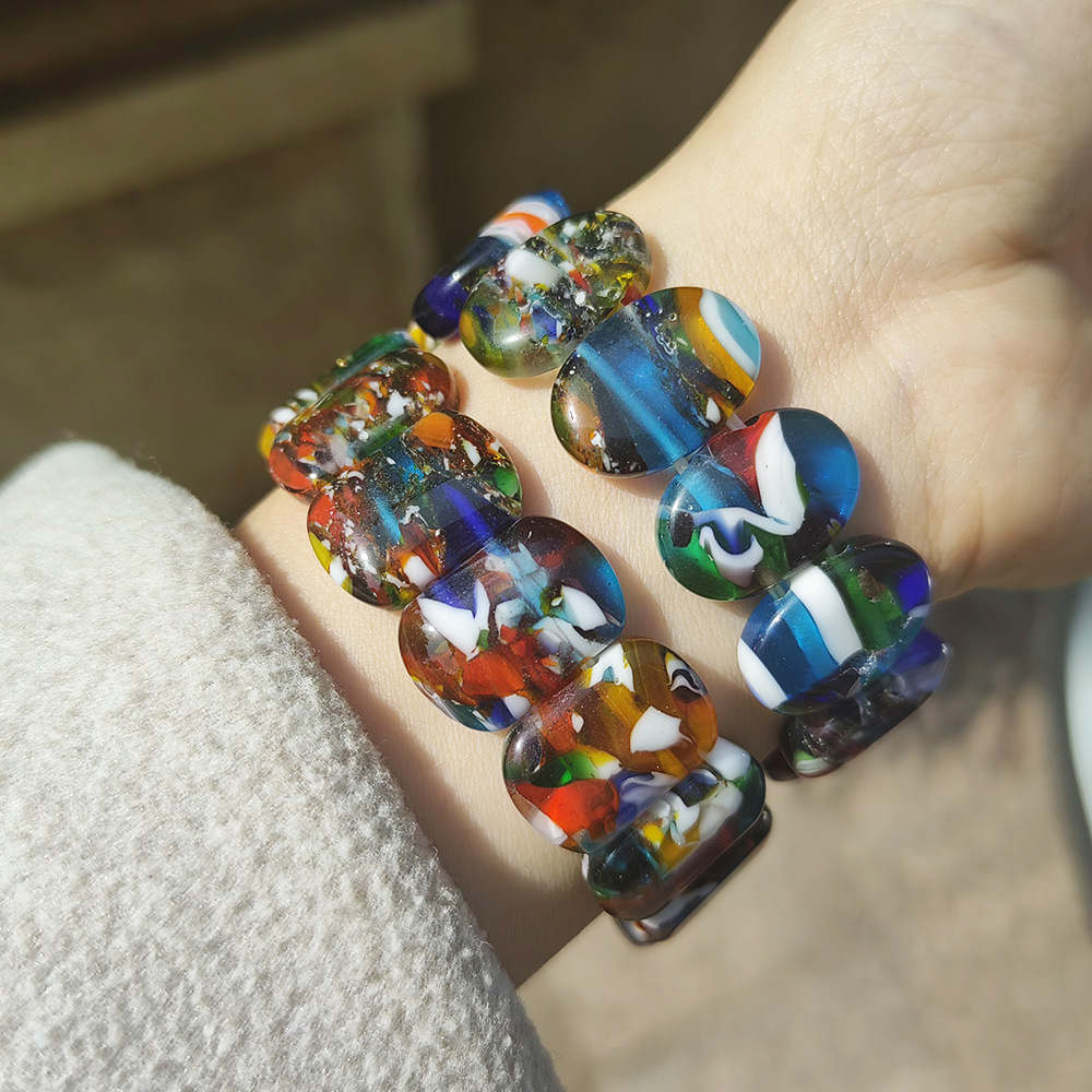 40g Weight Stretch Adjustable Clasp Closure Type Bracelets Classification glass Chain Material Handmade Chain Chain Type 1 Piece Quantity Daily Occasion glass Material Geometric Pattern All Seasons Season Women's Gender Simple Style Style Simple Style Geometric Glass Handmade Chain Stretch Adjustable Beaded Bracelets Wholesale 10