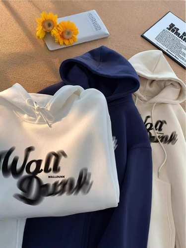 Men's Print Letter Hooded Sweatshirt Men Autumn Winter Hooded Streetwear Loose Casual Padded Jacket Top Men's Clothing