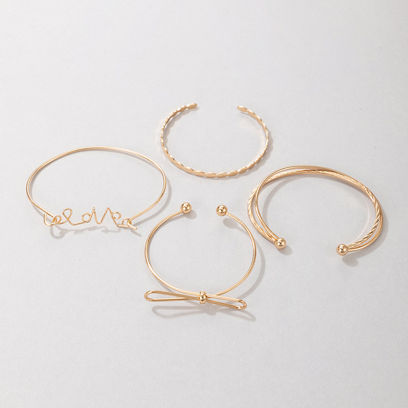 European And American Fashion Jewelry Bow Knot Open Bracelet Four-piece Letter Geometric Bracelet Set display picture 6