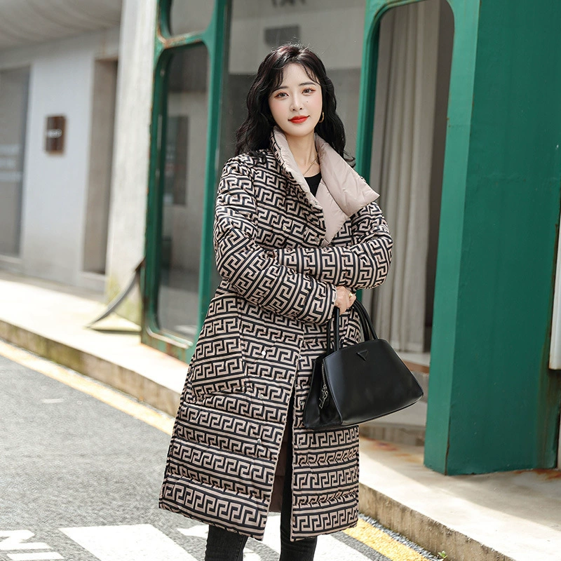 Двусторонняя одежда до колена из хлопка, пуховая одежда средней длины, женская новая зимняя свободная утепленная куртка с хлопковой подкладкой, приталенная, модная куртка