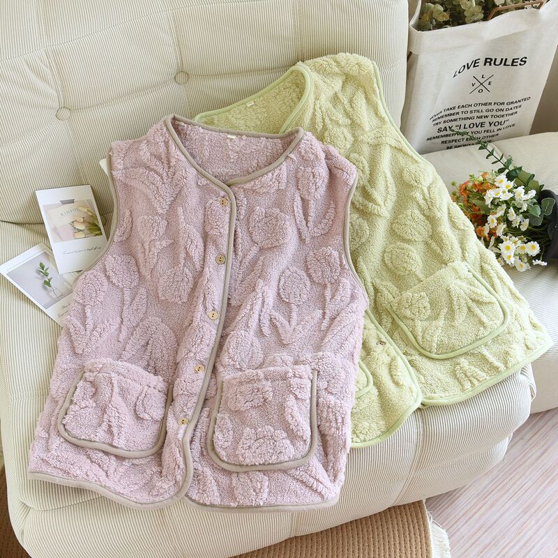Pajama Top Vest Single Piece Women's Thick Flannel Warm Coral Fleece Sleeveless Top Simple Style