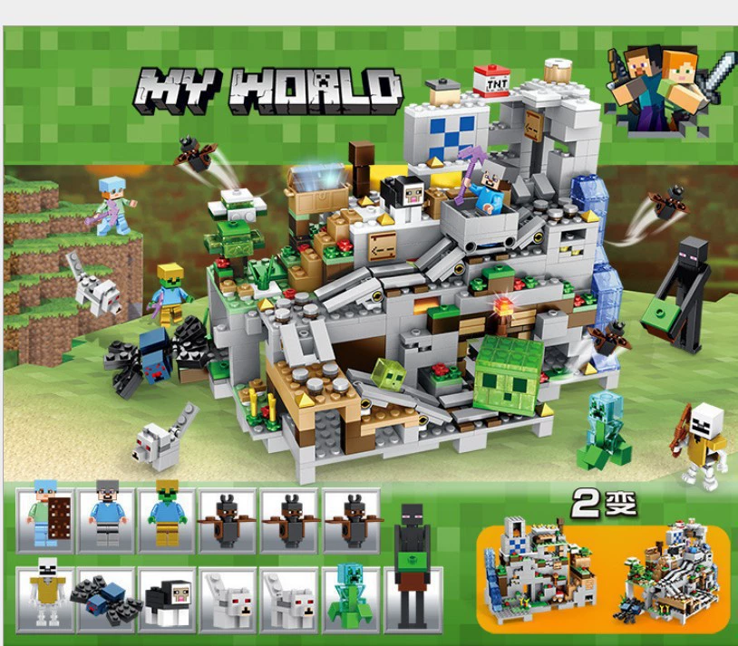 Juxiang JX30055 совместим с серией LEGO My Brick World, набор сборки механической пещеры, популярный экспортный товар