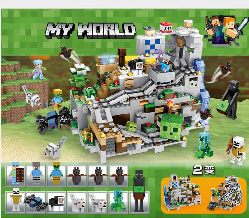 Juxiang JX30055 совместим с серией LEGO My Brick World, набор сборки механической пещеры, популярный экспортный товар