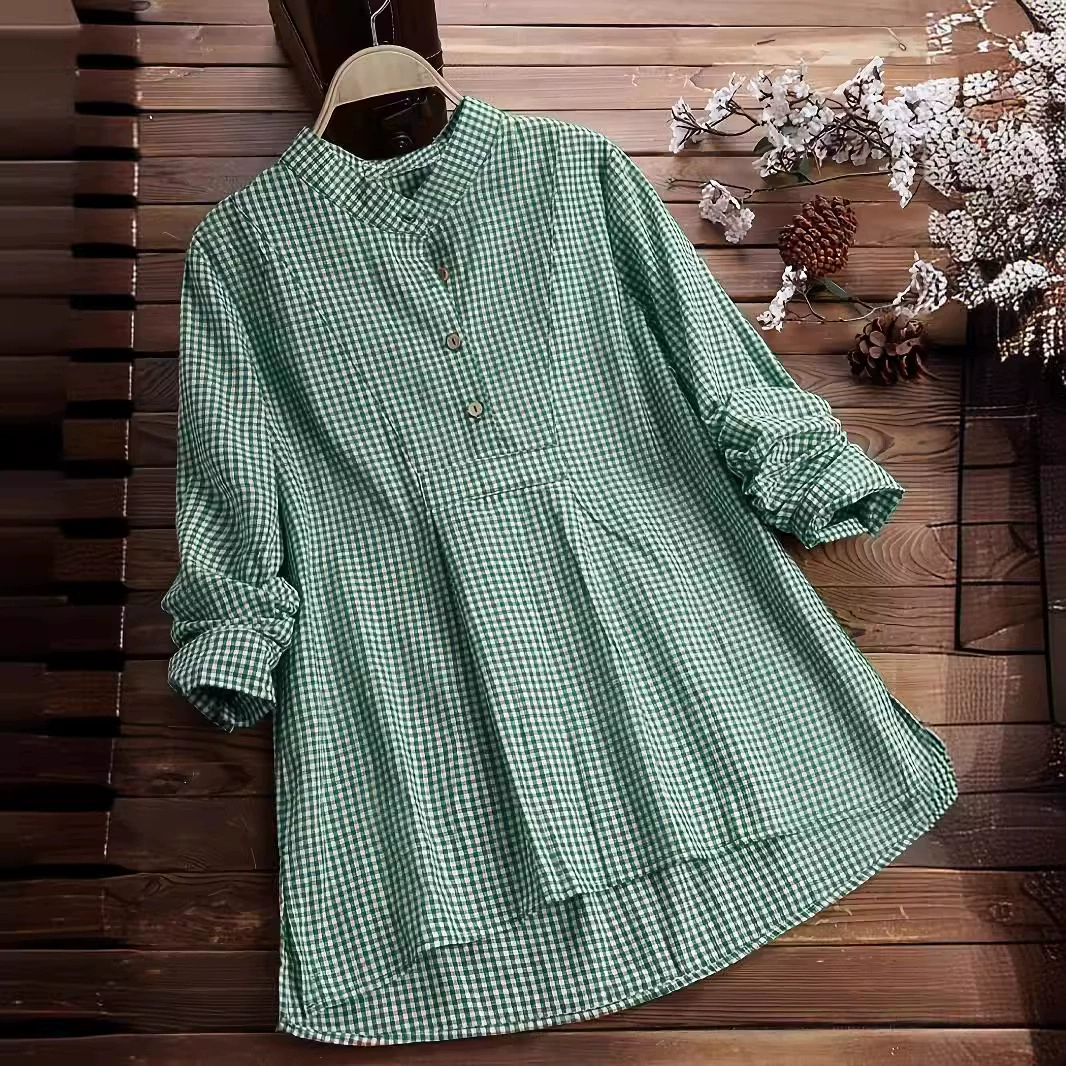 Трансграничная 2023 внешняя торговля Amazon осень-зима клетчатый воротник с наконечником рубашка с длинным рукавом женский топ AliExpress