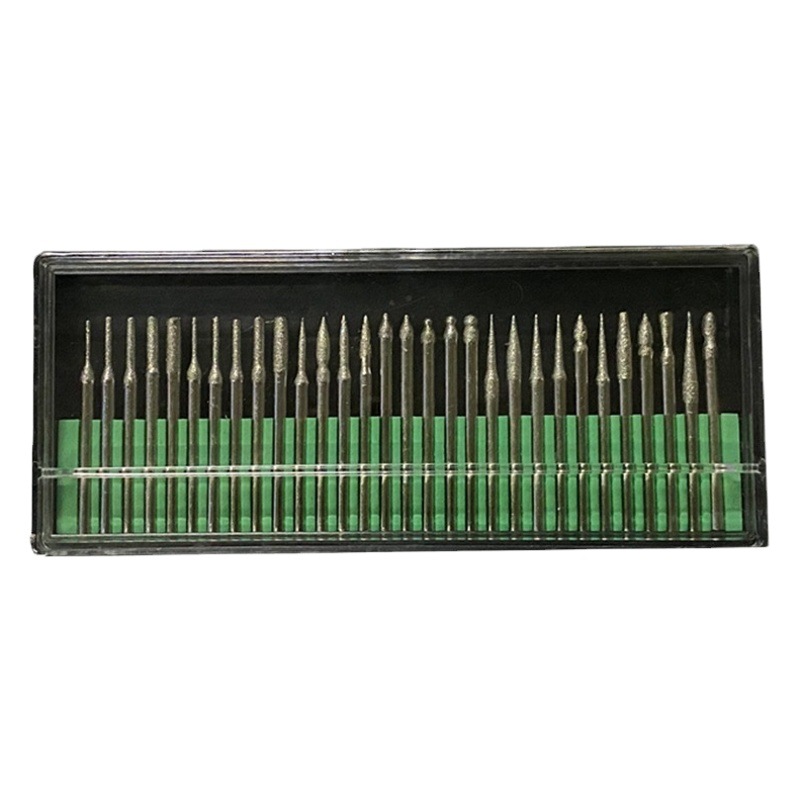Diamante clavo arte traje de molienda cabeza Emery 30PC caja verde pulido aguja pre-tratamiento molienda cabeza herramientas de arte de uñas